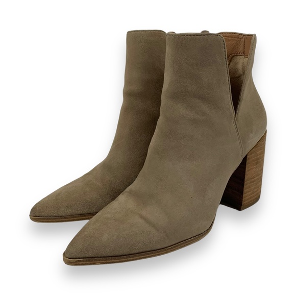 Steve Madden Taupe Suede Kaylah Pointed Toe Heeled Bootie - Picture 3 of 14